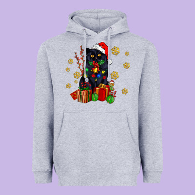 Black Cat Meowy Christmas Heavyweight Hoodie Designed By Adodesignshop