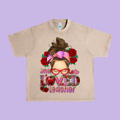 One Loved Teacher Messy Bun Urban Heavy Tee Designed By Ranaportraitstore