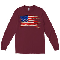 Burgundy tattered american flag Long Sleeve Tee - Zillion Design Studio