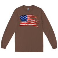 Chestnut tattered american flag Long Sleeve Tee - Zillion Design Studio
