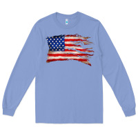 Colony Blue tattered american flag Long Sleeve Tee - Zillion Design Studio