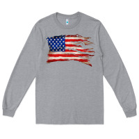 Heather Grey tattered american flag Long Sleeve Tee - Zillion Design Studio