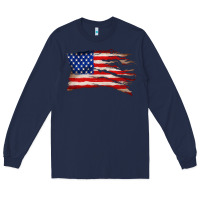 Navy tattered american flag Long Sleeve Tee - Zillion Design Studio
