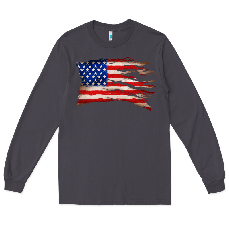 Tattered American Flag Long Sleeve Tee by Zillion Design Studio | Teevron