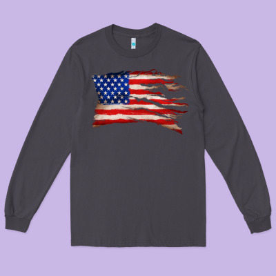 Tattered American Flag Long Sleeve Tee Designed By Zillion Design Studio