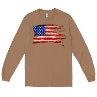 Toasted Coconut tattered american flag Long Sleeve Tee - Zillion Design Studio