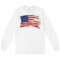 White tattered american flag Long Sleeve Tee - Zillion Design Studio