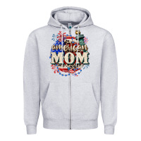 Heather Grey American Mom 4th of July Zipper Hoodie - CowGirlArtShop