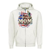 Oatmeal Heather American Mom 4th of July Zipper Hoodie - CowGirlArtShop