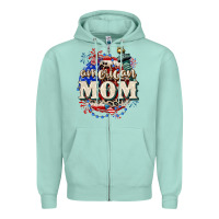 Seafoam American Mom 4th of July Zipper Hoodie - CowGirlArtShop