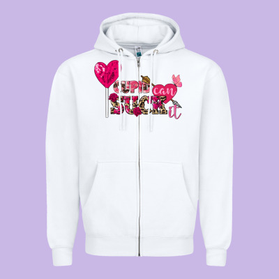 Cupid Can Suck It Valentine's Day Zipper Hoodie Designed By Fadigitalartstudio