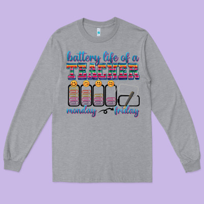 Battery Life Of A Teacher Long Sleeve Tee Designed By Texasbilliewilder