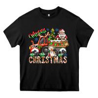 Black Merry Christmas  tractor Heavy Core Tee - CowhideDigitalArt