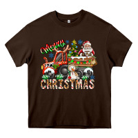 Chocolate Brown Merry Christmas  tractor Heavy Core Tee - CowhideDigitalArt