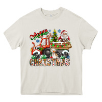 Cream Merry Christmas  tractor Heavy Core Tee - CowhideDigitalArt