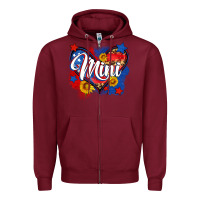 Burgundy American mini heart Zipper Hoodie - Neo Western