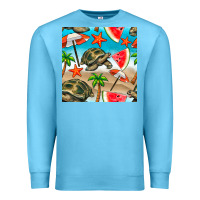 Ocean Blue tortoise watermelon beach seamless pattern Premium Sweatshirt - BundleAndBundleShop