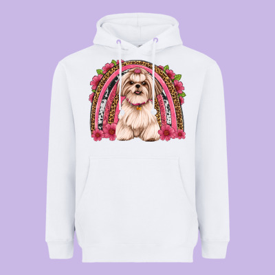 Shih Tzu Floral Rainbow Heavyweight Hoodie Designed By Jahusdesignshop