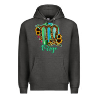 Charcoal Heather Virgo Zodiac Sign Sunflower Leopard Serape Premium Hoodie - RanaPortraitStore
