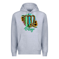 Heather Grey Virgo Zodiac Sign Sunflower Leopard Serape Premium Hoodie - RanaPortraitStore