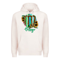 Pale Pink Virgo Zodiac Sign Sunflower Leopard Serape Premium Hoodie - RanaPortraitStore