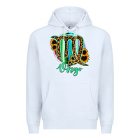White Virgo Zodiac Sign Sunflower Leopard Serape Premium Hoodie - RanaPortraitStore