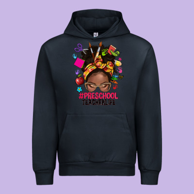 Preschool Teacher Life Afro Messy Bun Urban Hoodie Designed By Nancycooperartshop