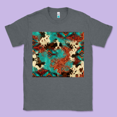 Serape Turquoise Glitter Cowhide  Tooled Leather  Tumbler Classic Tee Designed By Fadigitalartstudio