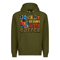 Army Green hockey begins after coffee ado Premium Hoodie - AdoDesignShop