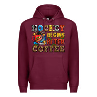 Burgundy hockey begins after coffee ado Premium Hoodie - AdoDesignShop