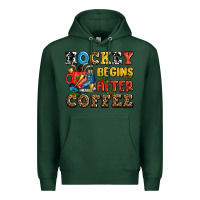 Sports Green hockey begins after coffee ado Premium Hoodie - AdoDesignShop