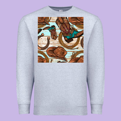 Cowboy Western Seamless Pattern Premium Sweatshirt Designed By Bundleandbundleshop