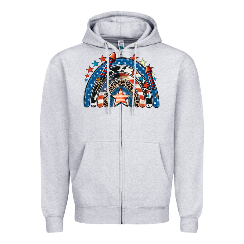 American Rainbow 4th Of July Zipper Hoodie by CowGirlArtShop | Teevron