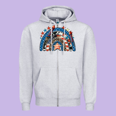 American Rainbow 4th Of July Zipper Hoodie Designed By Cowgirlartshop