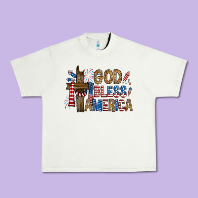 God  Bless America With Cross Urban Heavy Tee Designed By Ranaportraitstore