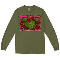 Army Green Valentine Cactus Heart with Roses Long Sleeve Tee - RanaPortraitStore