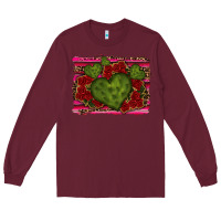 Burgundy Valentine Cactus Heart with Roses Long Sleeve Tee - RanaPortraitStore