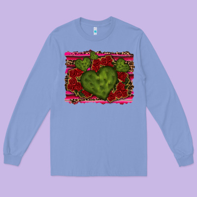 Valentine Cactus Heart With Roses Long Sleeve Tee Designed By Ranaportraitstore