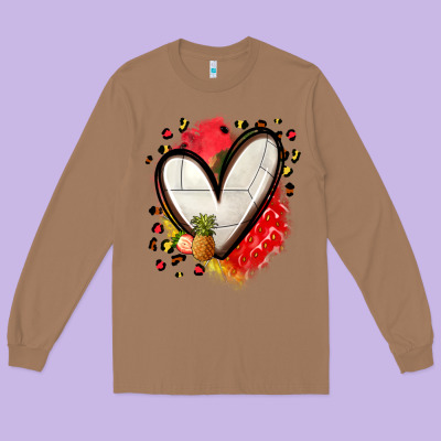 Fruits And Volleyball Heart Long Sleeve Tee Designed By Zillion Design Studio
