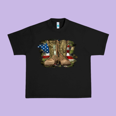 American Flag With Army Boots Urban Heavy Tee Designed By Ranaportraitstore