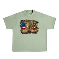 Oil Green american flag with army boots Urban Heavy Tee - RanaPortraitStore