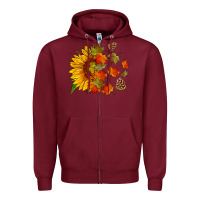 Burgundy sunflower and autumn leaves Zipper Hoodie - HRA Design Shop