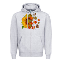 Heather Grey sunflower and autumn leaves Zipper Hoodie - HRA Design Shop