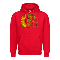 Red sunflower and autumn leaves Zipper Hoodie - HRA Design Shop
