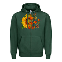Sports Green sunflower and autumn leaves Zipper Hoodie - HRA Design Shop