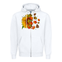 White sunflower and autumn leaves Zipper Hoodie - HRA Design Shop