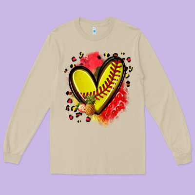 Fruits And Softball Heart Long Sleeve Tee Designed By Zillion Design Studio