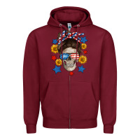 Burgundy American mom skull Zipper Hoodie - Neo Western
