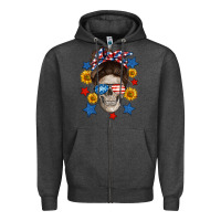 Charcoal Heather American mom skull Zipper Hoodie - Neo Western