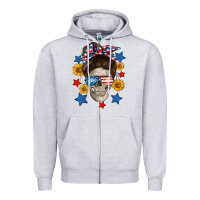 Heather Grey American mom skull Zipper Hoodie - Neo Western